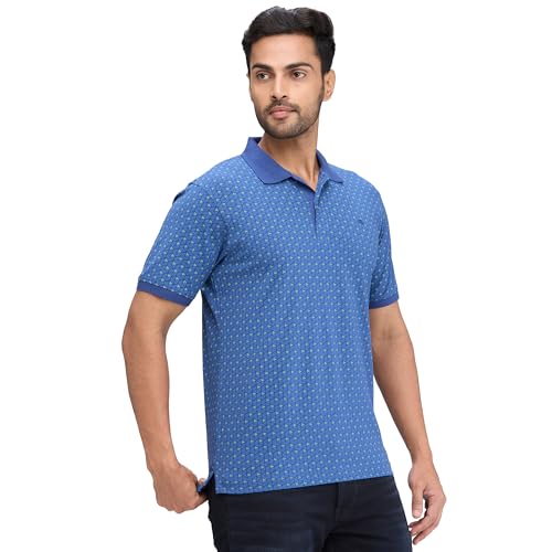 Image of Raymond Men's Pure Cotton Print Pattern Modern Fit Polo Collar Polo Neck Half Sleeve Casual T-Shirt