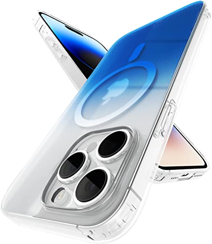 Image of Vaku Luxos Zurich MAGPRO Gradient Colored for iPhone 14 Pro Case Cover, Transparent, 6 Feet Drop Protection, Shockproof, Scratch Resistant, Slim, Compatible with MagSafe Back Cover - Blue