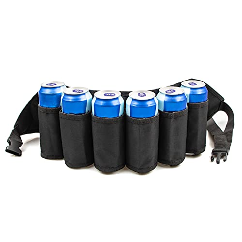 Adhafera Beer Belt Adjustable 6 Pack Beer Belt Holder Oxford Beer Waist Holder for Man Women White Elephant Game Ideas (black)