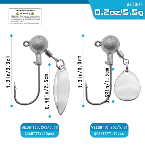 Gefischtter 20Pcs Jig Heads Hooks Ball Fishing Jig Fishing Spinner Blades Fishing Spoons Fishing Lures Accessories Trout Bass Silver Willow Bladed Replacement Spinner For Freshwater And Saltwater #TOP2