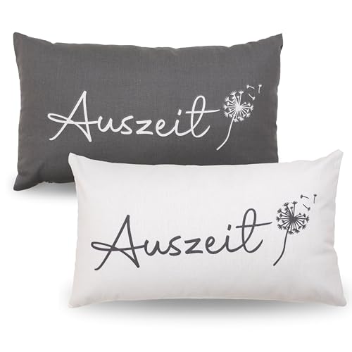 Bada Bing 2er Set Deko Kissen Auszeit in grau weiß - Design mit Spruch -...
