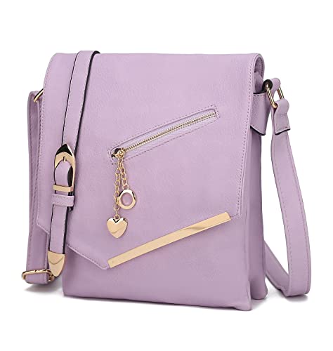Mia K Collection Crossbody Tasche für Damen - Schultergurt - PU Leder Handtasche Medium Damen Messenger Side Wallet, Violett (Lavendel-Jasmin), Medium Cover