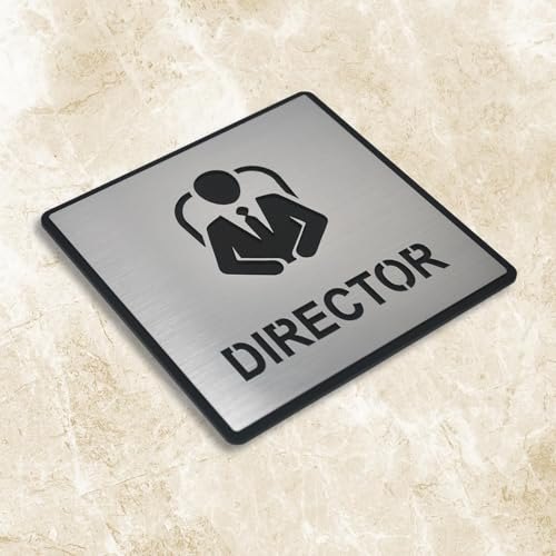 Image of Premium Brush Steel Finish Acrylic 5.8 x 5.8 INCH Square Director Door Sign Easy to Mount Self-Adhesive Tape Signage for Hotel Office Resort Society Corporate Business.