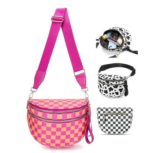 Elysir Crossbody Bag,Spacious Checkered Purse,Black And White Nylon Checkered Crossbody Bum Bag,Adjustable Shoulder Strap