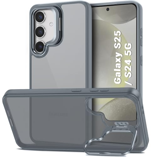 Image of TheGiftKart Hybrid Matte Frosted Back Cover Case for Samsung Galaxy S25 5G / S24 5G | Built-in Stand | Shockproof Hard Back Case Cover for Samsung Galaxy S25 5G / S24 5G (PC & TPU, Translucent Grey)