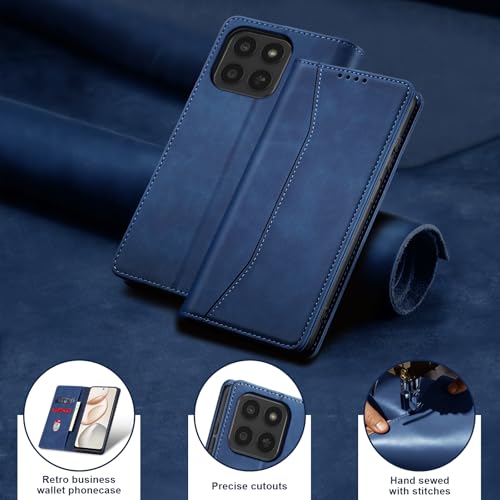 Image of Jasonyu Case for Honor 400 Smart, PU Leather Wallet Case [Shockproof] [Magnetic] [Card Holder] [Stand Function] Flip Case (Blue)
