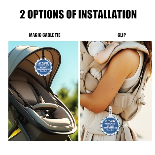 Image of 2 Pack Blue Star Do Not Touch Signs Durable Stop No Touching Car Seat Sign Stroller Tag with Hanging Strap and Clip Durable Car Safety Signs Tags for Car Accessories 5 Inches