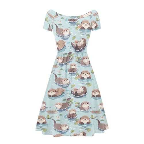 Women's Boho Sexy Off Shoulder Short Sleeve Smocked Dress Summer Midi Dress, Size XS-4XL2