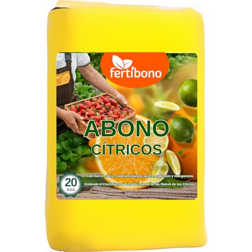 FERTIBONO Abono Cítricos Premium para Limonero y Naranjos, 20-5-11, (20Kg), con Hierro, Calcio, Azufre, Magnesio, y Manganeso - Evita Amarillo en Hojas, Corrector de Carencias Múltiples