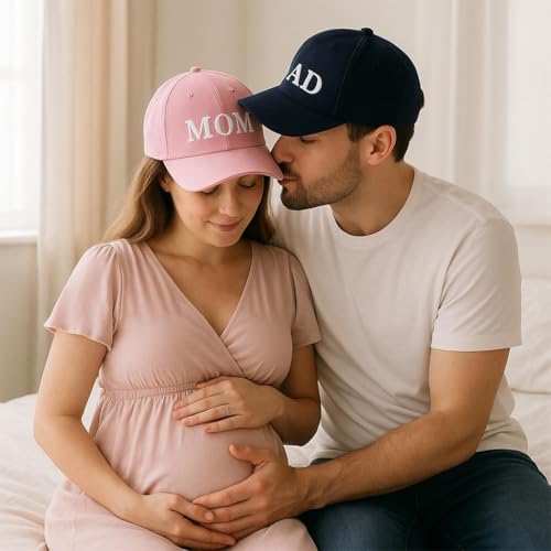 Image of ncgifts mom dad Cap Set for Photoshoot | Adjustable Size | Gifts for new Parents | Pregnancy Announcement | Maternity Reveal | Mom Dad to Be | Photoshoot Props for Parents Pink