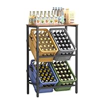 SONGMICS Getränkekistenregal, 2 Ebenen, für 4 Kisten, Aufbewahrungsregal, Jede Ebene bis 150 kg belastbar, Stahl, Getränkeregal, für Küche, Wohnzimmer, Garage, vintagebraun-tintenschwarz BSC373K01