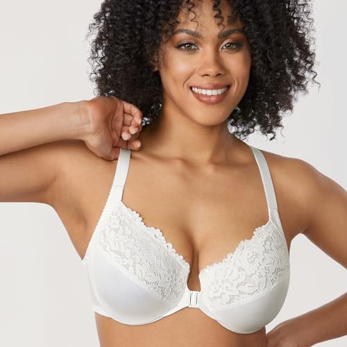 Image of DELIMIRA Women's Front Closure Racerback Bras | Plus Size, Full Coverage, Lace, Underwire, No Padding Unlined