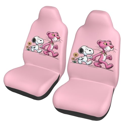 カーシートカバー フロント 前席用 スヌーピー アニメ 軽/普通車 背面フルカバー ずれにくい 取付簡単 丸洗い 2枚セット おしゃれ プレゼント
