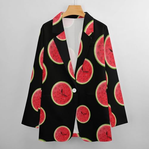 Funny Waterlemon Clock Casual Blazers for Women Long Sleeve Button Suit Jacket Lightweight Business Coat3