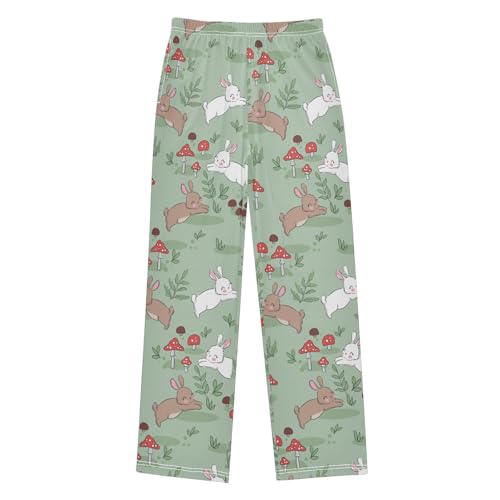 ZZXXB Bunny Mushroom Boys Long Pants Soft Trousers Elastic Waist Kids Lounge Bottoms with Pockets S-XL