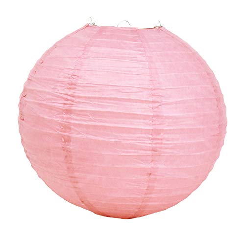 Image of Mudra Crafts 12 Inch Round Chinese Blush Paper Lanterns Hanging Decor | 10 PCs, Reusable, Indoor Outdoor Decorative Lamp Shade, for Ceiling, Wedding, Shower, Party, Festival, Home Decoration