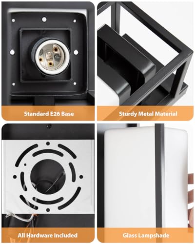 Image of SHIMR Modern Outdoor Wall Light, Black Outdoor Light Fixture with LED Bulb Included, E26 Base, Waterproof Exterior Sconce for Porch Garage Front Door