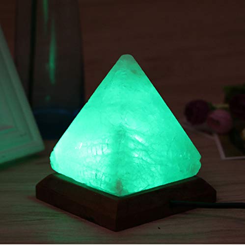 Triangle Hand Carved USB Wooden Base Himalayan Crystal Rock Salt Lamp Air Purifier Night Light 6.8 * 6.8 * 9.5cm
