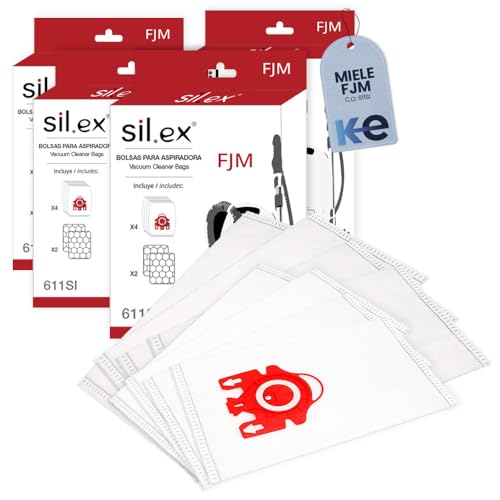 Silex 4 Sacs Aspirateur Compatibles avec Miele FJM Séries S2 S3 S4 S5 S6 S7, Complete C1, Compact C1/C2 | 5 couches, 2 filtres inclus, Microfibre...