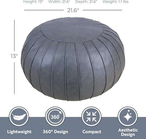 Thgonwid Handmade Storage Pouf Ottoman Foot Stool - Faux Suede Round Floor Cushion 21.6"x13" for Living Room, Bedroom, Wedding Decor, Unstuffed (Deep Grey)