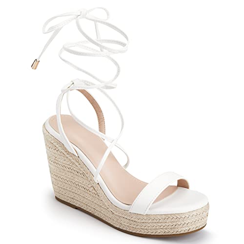 Image of Coutgo Women's Espadrille Wedges Lace Up Platform Ankle Cross Strap Slingback Summer Dress Sandals