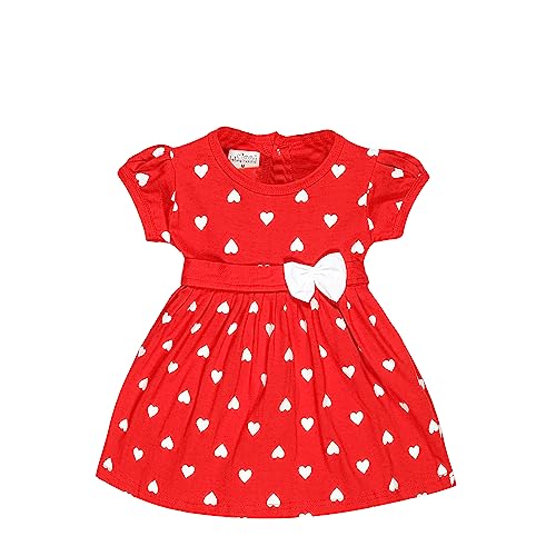 Image of Babeezworld Cotton Baby Girl Dress - Knee Length fit and Flare Dress Frock jhabla (Red; 3-4 Years)