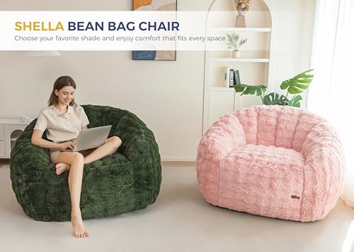 Image of MAXYOYO Giant Bean Bag Chair for Adults, Stuffed Shell-Shaped Large Bean Bag Couch, Cozy Living Room Chair with Filler, Lazy Floor Sofa for Bedroom Living Room, Pale Pink
