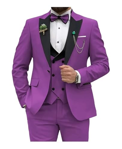 Costume Homme Costume 3 pièces Bleu Roi for Homme, Coupe Slim, croisé, for Mariage, Bal, soirée, Affaires (Blazer, Gilet, Pantalon)(Purple,4XL)