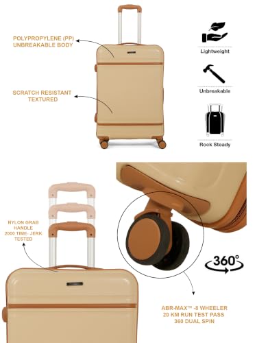 Image of Teakwood Large Size 8 Wheels Trolley Bag, Hard Cabin with Zipper Closure, Adjustable Push Button & Cross Side Strap, Number Lock System 360 Degree (Large, Beige)