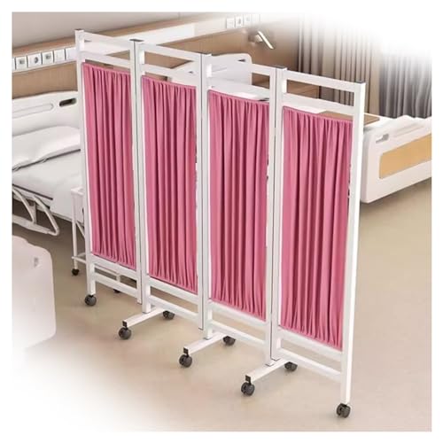 Paravent médical mobile rose à 4 panneaux et roulettes - Hauteur 1,8 m