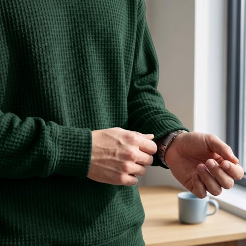 Waffle Long Sleeve Men V Neck Fake 2 Piece Casual Layered Shirt Fall Outfit - image 6