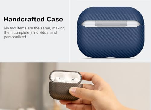 Image of Haobobro Leather Case - for AirPods Pro 3 Case Cover - Selected Skin-Friendly Leather, with Carbon Fibre Texture, Handmade Drop Protective Hard Cover for AirPods Pro 3rd Generation Earbuds - White