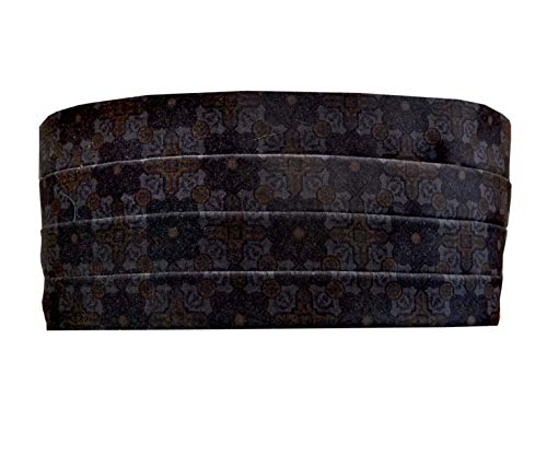 Remo Sartori Made in Italy Men's Black Paisley Velvet Cummerbund Tuxedo Belt, Four Folded (Large: Adjustable from 36'' to 44'')