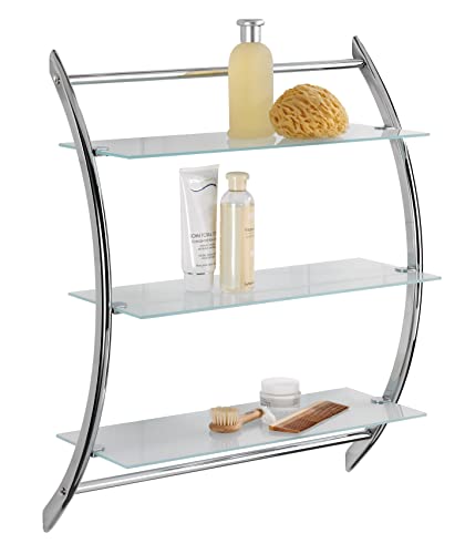 WENKO Wandregal Vermont Chrom mit 3 Glasablagen - Badregal, Stahl, 57 x 71 x 22 cm, Silber / Transparent