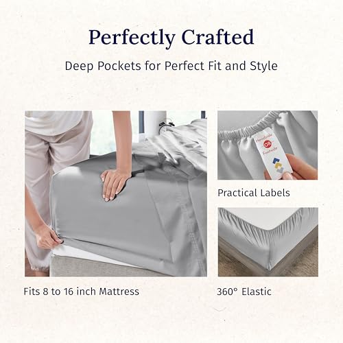 California Design Den - Luxury Full Size Sheet Set - 100% Cotton, 600 Thread Count Deep Pocket Full Size Bed Sheets, Hotel-Quality Cooling Sheets, Sateen Weave - Light Grey