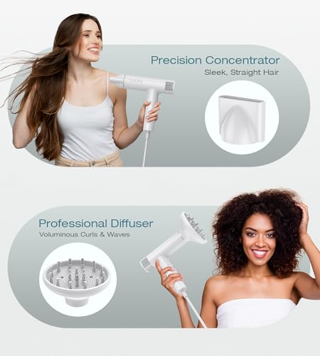Image of Blow Dryer,110000RPM High-Speed Brushless Motor, Fast-Drying Negative Ions Intelligent Constant Temperature Hair Care Dryers, Professional Hair Dryer with Attachments for Home&Salon (White)