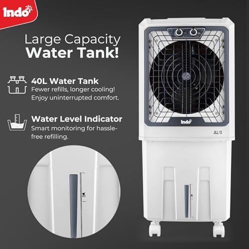 Image of Indo 48 L Air Cooler for Room, High-Speed Air Cooler 2250 RPM, Energy-Efficient 120W, Honeycomb Cooling Pads, Inverter-Compatible, Large Water Tank with Water Level Indicator | 1-Year Warranty