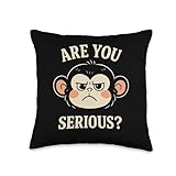 Are You Serious Animal Face Meme Grumpy Funny Monkey Throw Pillow
