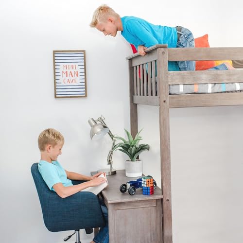 Image of Max & Lily High Loft Bed, Twin Bed Frame for Kids With Bookcase and Desk, Clay