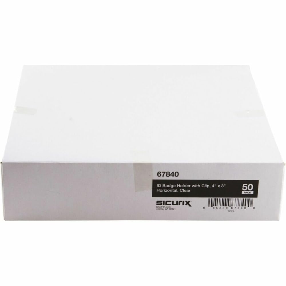 SICURIX Lot de 50 porte-badges horizontaux pré-perforés avec clip - 4 x 7,6 cm - En vinyle transparent