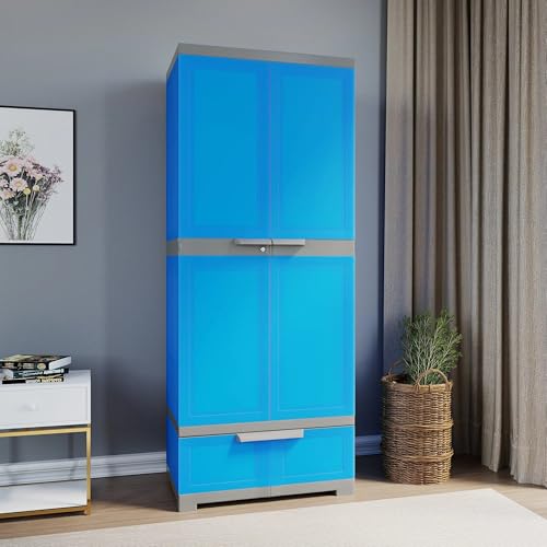 Image of Nilkamal Freedom FMDR1BE Plastic Storage Wardrobe with 1 Bottom Drawer and Clothes Organizer |3-Year Warranty|Almirah for Home, Living Room, Bed Room|Adult & Kids|Deep Blue /Grey