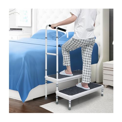 Mybow Bett-Tritthocker mit Griff für hohe Betten, verstellbarer 2-Stufenhocker, 80 cm extra breit & robuste Mobilitätshilfe für Senioren, Erholung nach Operationen, Schwangere, medizinische
