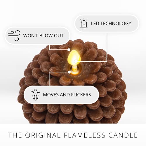 Image of Luminara Pinecone Flameless Candles Chalky Brown Finish Pine Cone Figural, Real Wax Unscented LED Candles, Battery Operated with Timer, Holiday Decoration Table Centerpiece (3.5 inch x 4 inch)