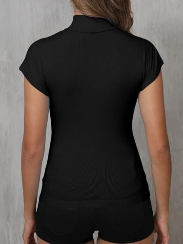 Dwnval Womens Fashion Mock Turtle Neck Cap Sleeve Shirts Slim Fit Ribbed Knited Tops 2025 Summer2