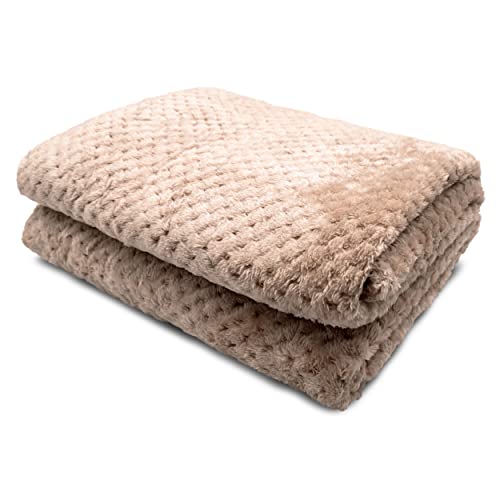HTE Manta Cama 150/180 de Microfibra, Manta Suave para Sofá, Manta Coche Ideal para Viaje, Manta Polar 220 x 240 cm Muy Caliente (Beige 220x240cm) Cover