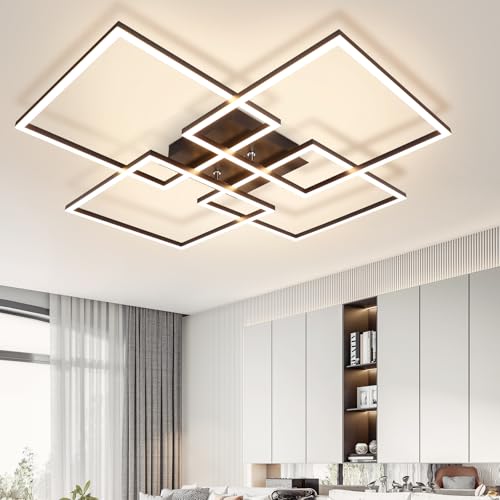 Homefire Deckenleuchte LED Deckenlampe Wohnzimmer - 4 Schwarz Rahmen Schlafzimmerlampe Modern Wohnzimmerlampe 32W 3000K Küchenlampe Warmweiß Esszimmerlampe Rechteckig Design für Schlafzimmer Esszimmer