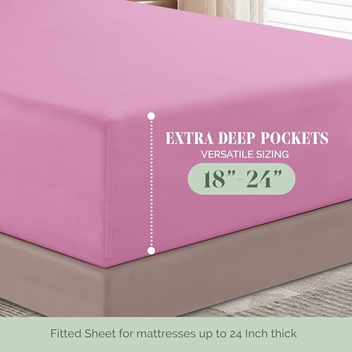 Elegant Comfort Luxury 1500 Premium Hotel Quality Microfiber 4-Piece Sheet Set- Soft, All Around Elastic 18-24 Inches Deep Fitted Sheet - Extra Deep Pocket Sheets, King, Light Pink