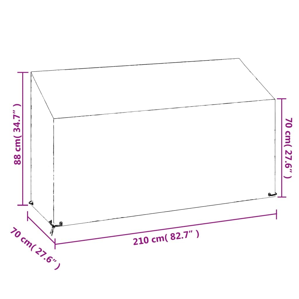 Abdeckungen für Gartenbänke 2 Stk schwarz, PE Material 210x70x70/88 cm, 12 Ösen mit Befestigungsseil, wasserfest UV-beständig, wetterfest für Terrasse Balkon Outdoor Lounge Schutz