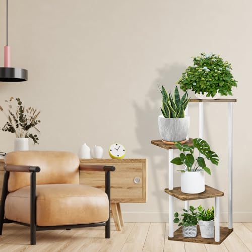 MUAEEOK Plantenstandaard 4-laags metalen bloemenplank voor binnen voor meerdere planten, hoekhoge bloemhouders voor terras, tuin, woonkamer, balkon, slaapkamer (4 niveau-wit) - Afbeelding 3