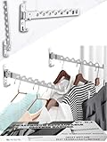 Dr.DJ Wall Mount Coat Hanger Holder Silver Clothes Drying Organizer Rack Garment Hooks Aluminium Retractable Folding Indoor Wall Mounted Hanger Space Saver for Laundry Room Bedroom (2 Racks) Silver